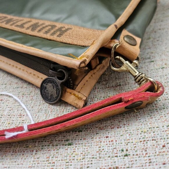 Hunting World Costmetic Bag Pouch Cluth Bag Green/Tan Leather Make Up Bag France - Picture 11 of 13